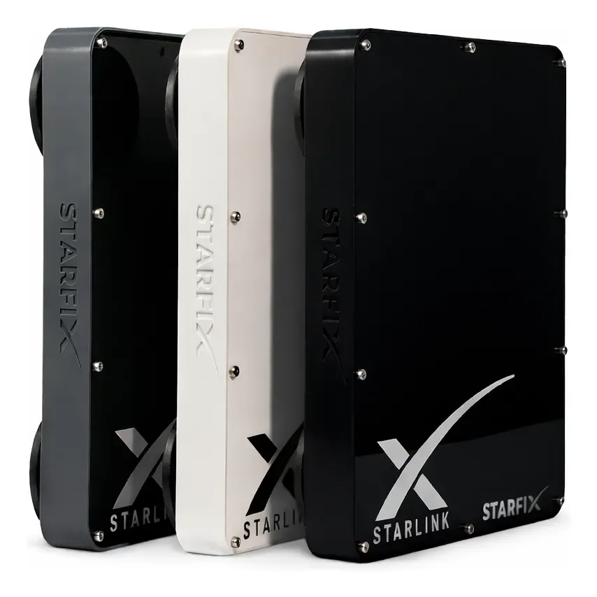 Case rígido Starfix para Starlink Mini nas cores preta, branca e cinza, com imãs na base para fixar no teto do carro